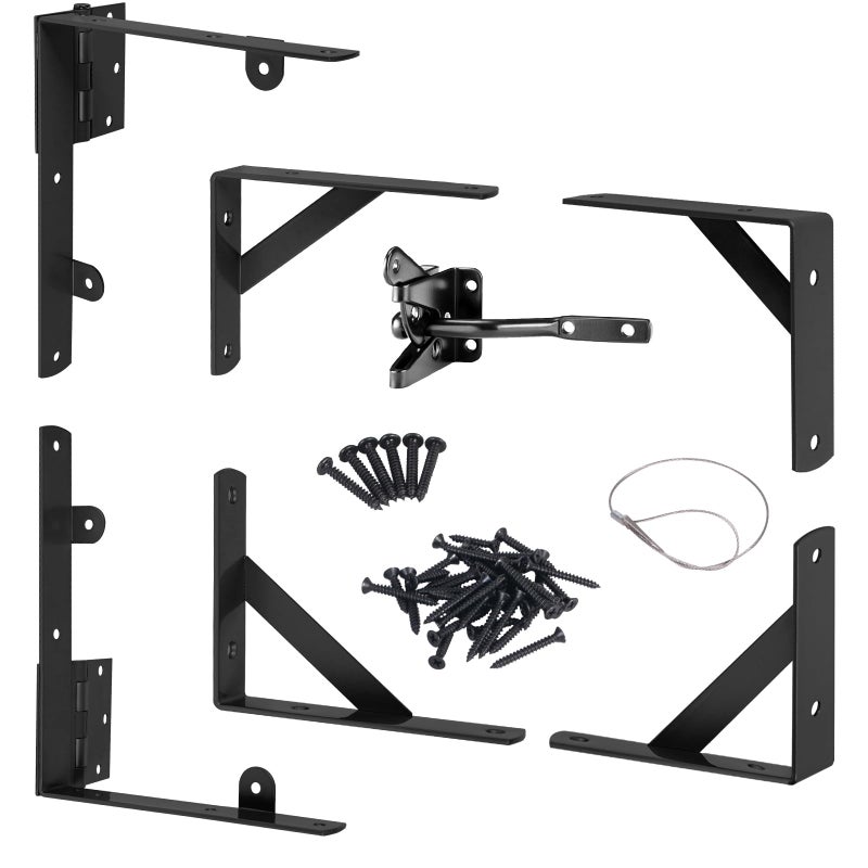 Securitoday Gate Hardware Kit for Wood Fence  Corner Brace Bracket  Anti Sag Frame Hardware With Latch and Hinges for Wooden Fence Driveway  Black  MKZJ1115 - Image 1